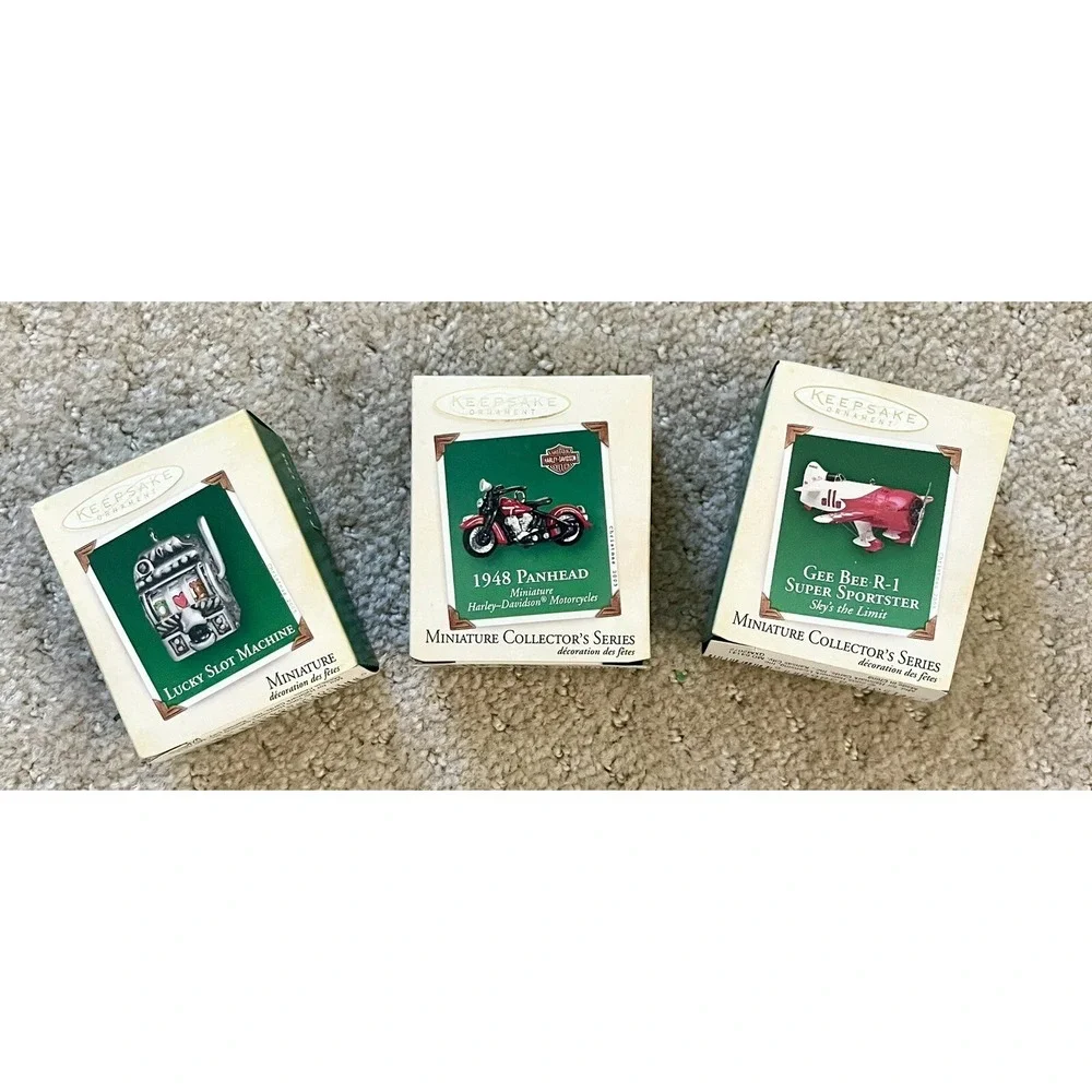 HALLMARK Keepsake Mini Ornaments(2003/2005) 3 Lot-Harley, Slot & Sportster